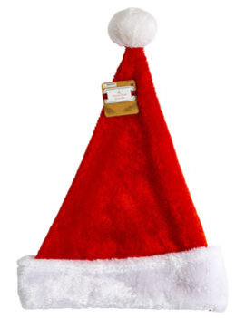 Santa Hat Deluxe Plush Red W/white Cuff 16in