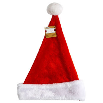 Santa Hat Deluxe Plush Red W/white Cuff 16in