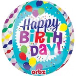 Happy Birthday Streamer Burst Orbz Balloon, 16"