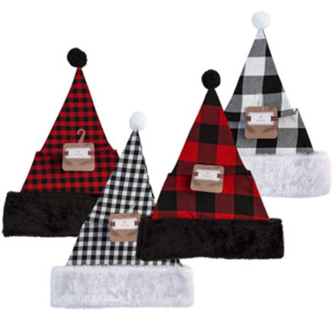 Novelty Plaid Santa Hat Red Buffalo Check Fleece Santa Hat Christmas Hat 