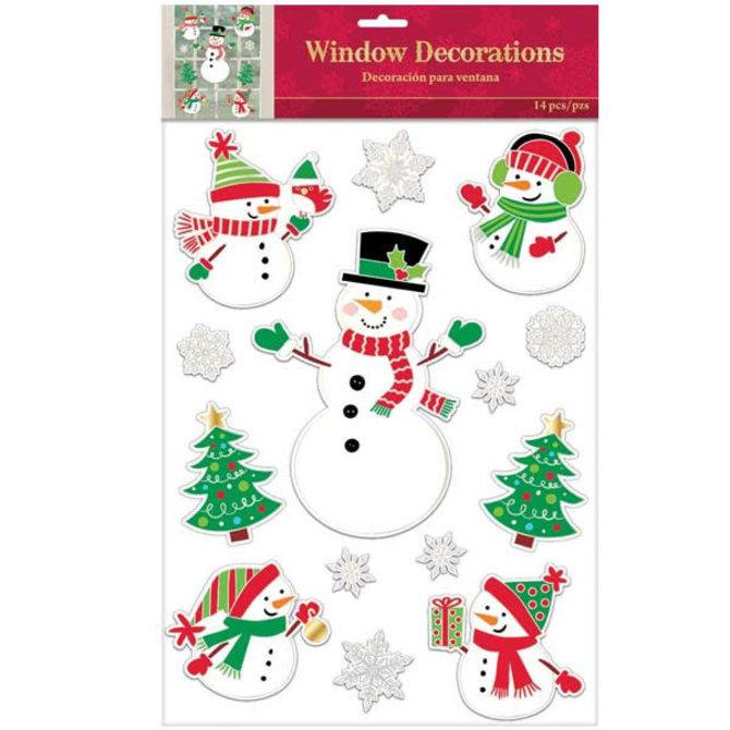 Traditional Snowman Window Decorations, 14 ct