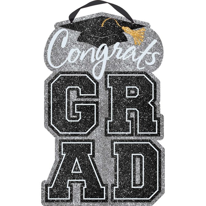 Happy Graduation Large Sign - Black, Silver, Gold