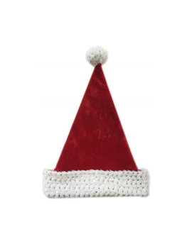 Red Velvet Hat w/Sequin Plush Cuff & Pom -17"
