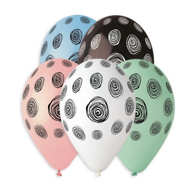 Spiral Dots 12" Printed Latex Balloons, 50ct