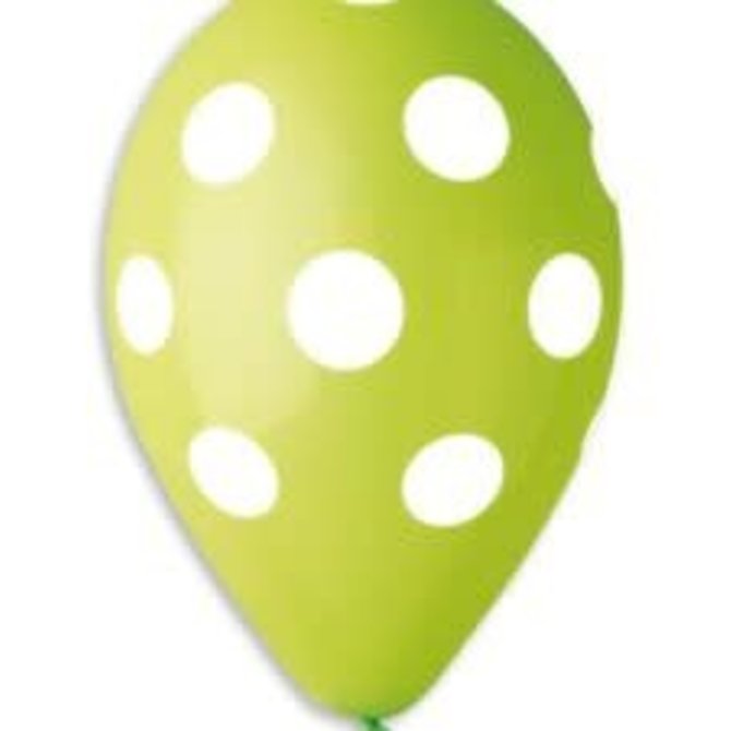 Polka Dot Light Green-White 12" Latex Balloons, 50ct *