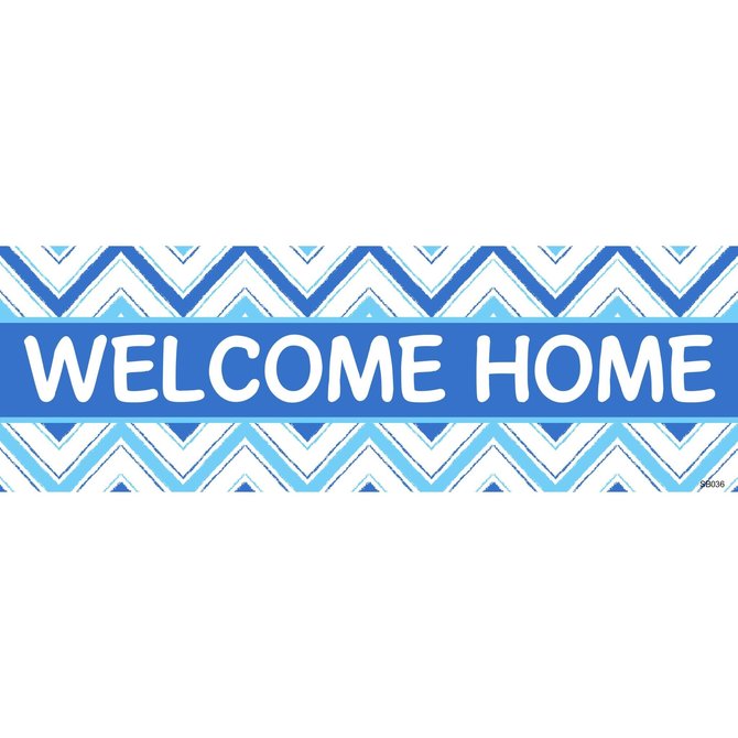 Welcome Home Blue Chevron Banner, 4 x 1