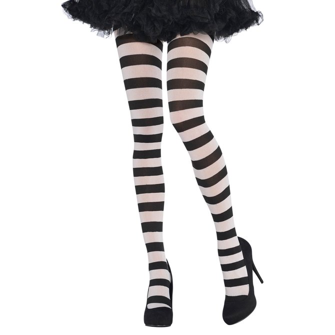 Black/White Wide Striped Tights -Adult