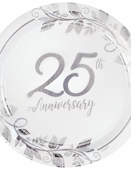 Happy 25th Anniversary 10 1/2" Round Metallic Plates , 8ct