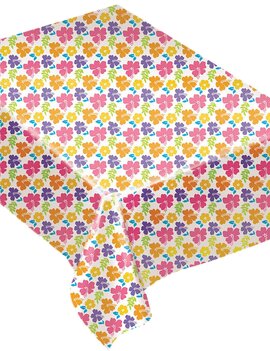 Hibiscus White Plastic Tablecover, 54" x 96"