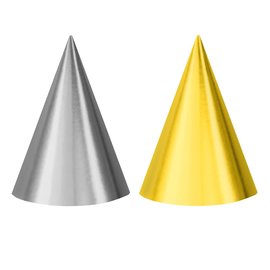 Birthday Accessories Silver & Gold Cone Party Hats -12ct