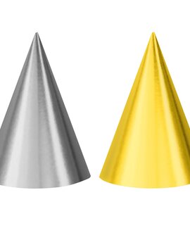 Birthday Accessories Silver & Gold Cone Party Hats -12ct