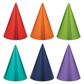 Birthday Accessories- Rainbow Foil Cone Hats -12ct