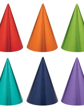 Birthday Accessories- Rainbow Foil Cone Hats -12ct