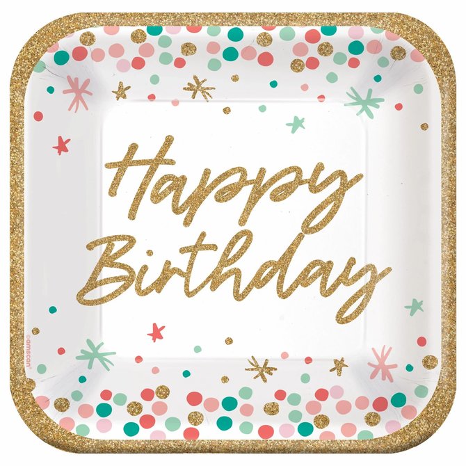 Wish Big Birthday 9" Square Plates - 18ct