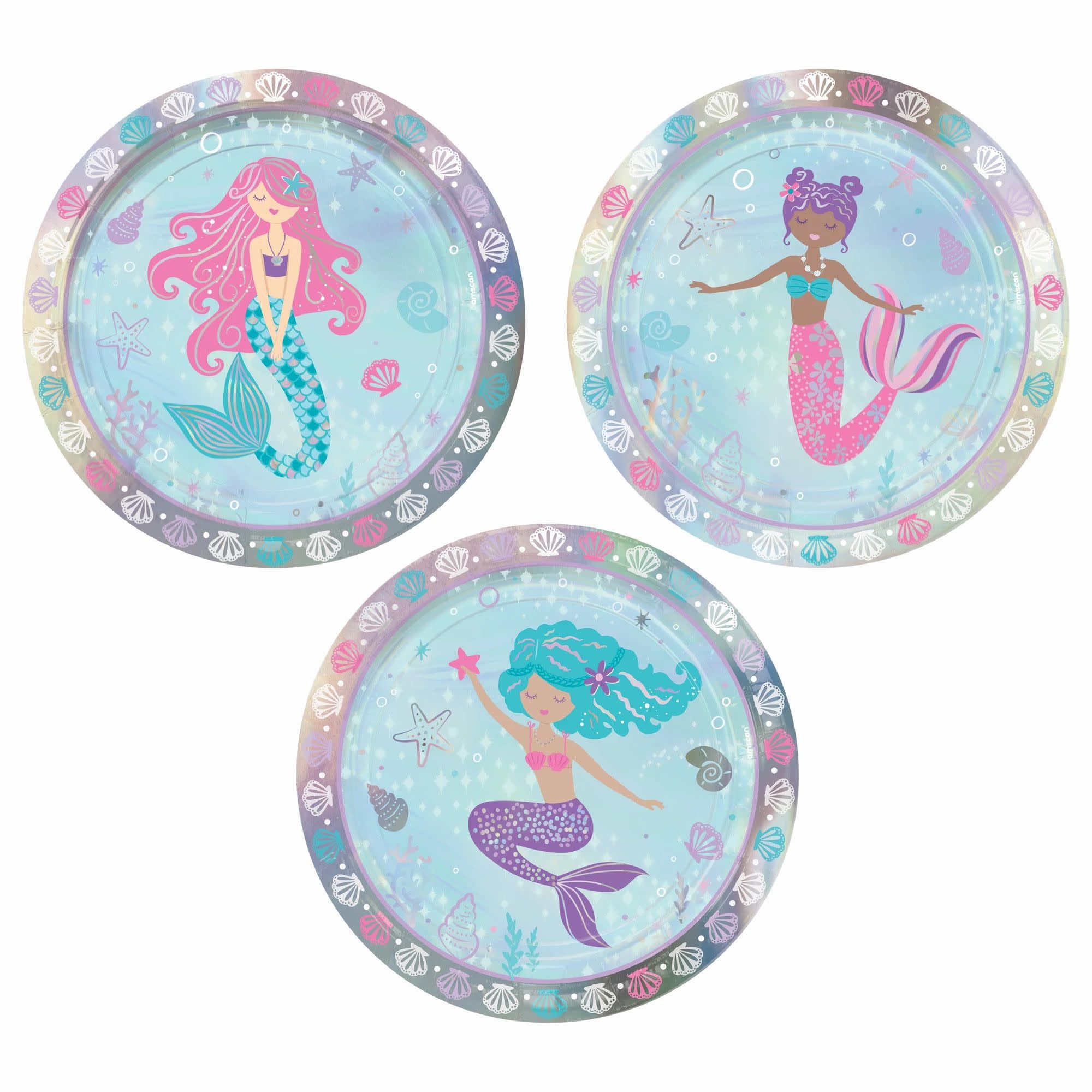 Shimmering Mermaids 7" Assorted Iridescent Round Plates -8ct