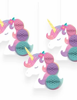 Enchanted Unicorn Honeycomb Decorations -3ct
