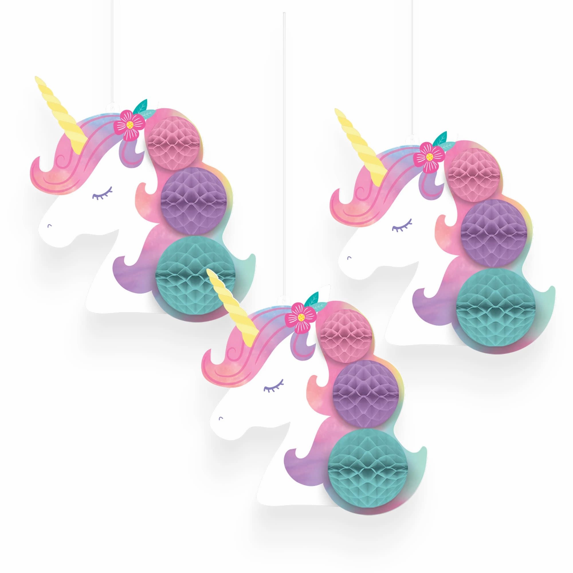 Enchanted Unicorn Honeycomb Decorations -3ct