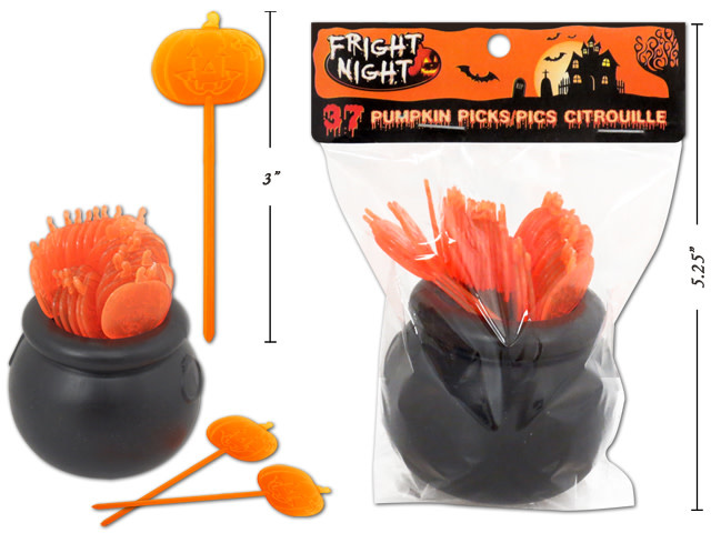 Plastic Pumpkin Picks in Caldron - 37ct