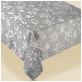 Grey Snowflake Fabric Table Cover 60" X 104