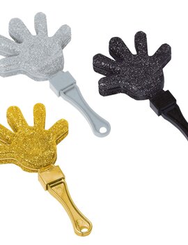 Glitter Plastic Hand Clapper Value Pack - Black, Silver & Gold -12ct