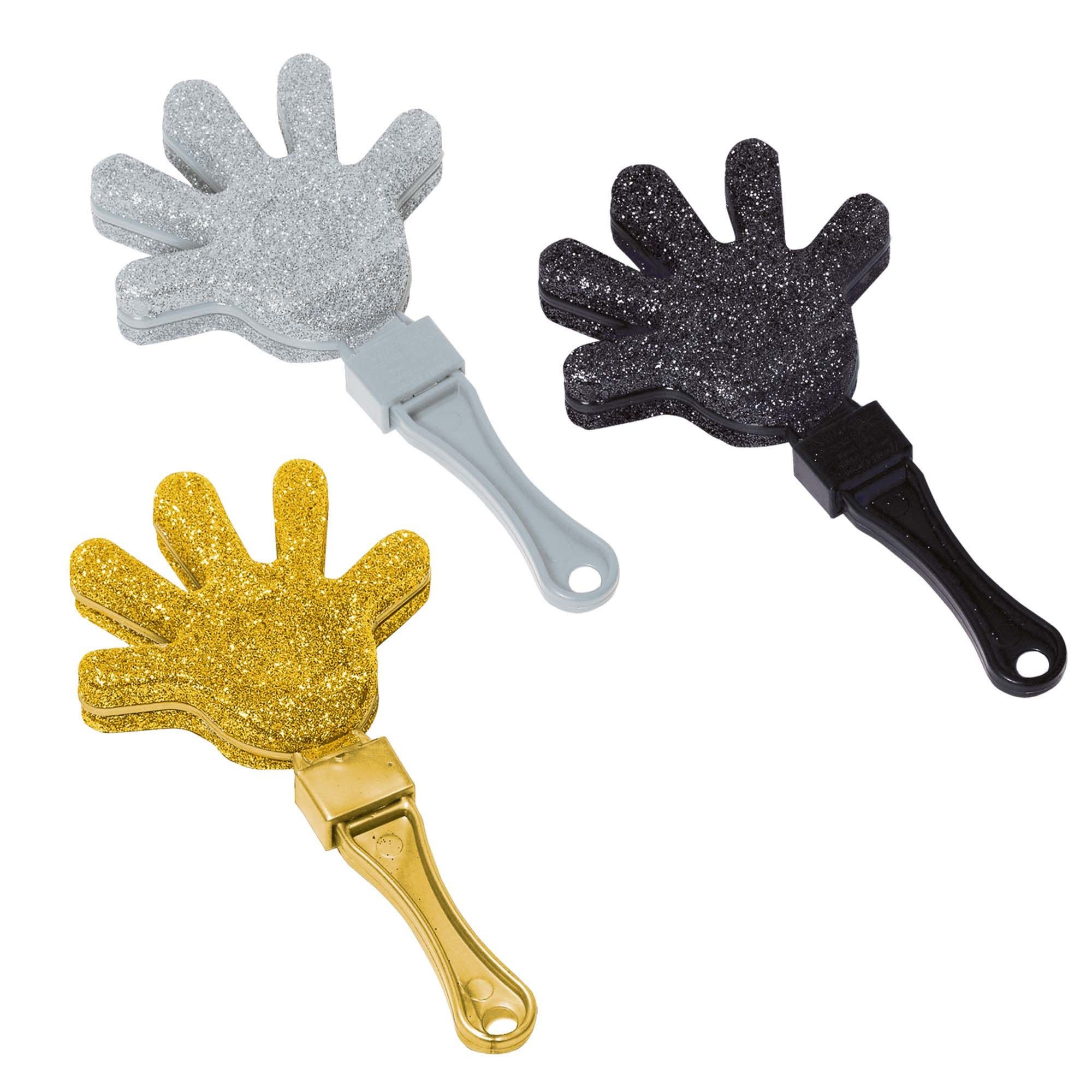 Glitter Plastic Hand Clapper Value Pack - Black, Silver & Gold -12ct