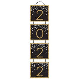 2022 New Year's Jumbo Hanging Decoration - Black, Silver, Gold