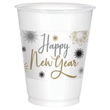 Happy New Year Printed Plastic Cups - Black, Silver, Gold -25ct
