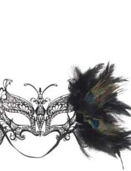 Black Metallic Mask With Feather