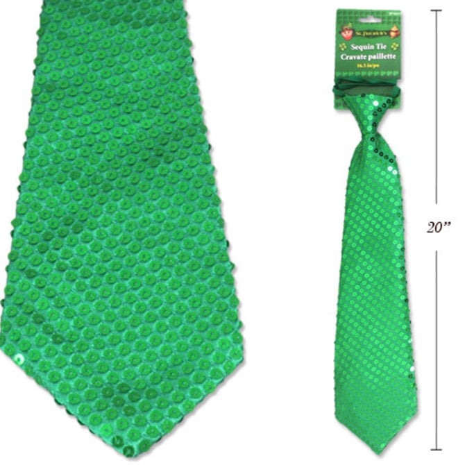 16.5in St.Patricks Day Sequin Neck Tie w/ Elastic Band