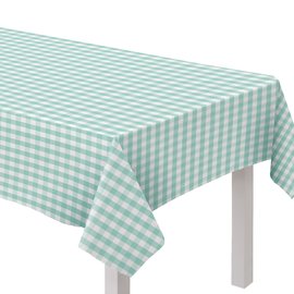 Teal Gingham Fabric Table Cover