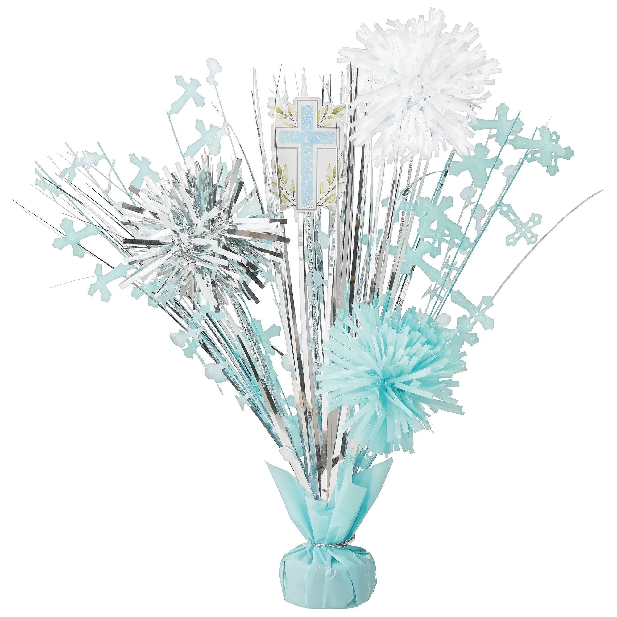 Communion Tinsel Burst Centerpiece - Blue