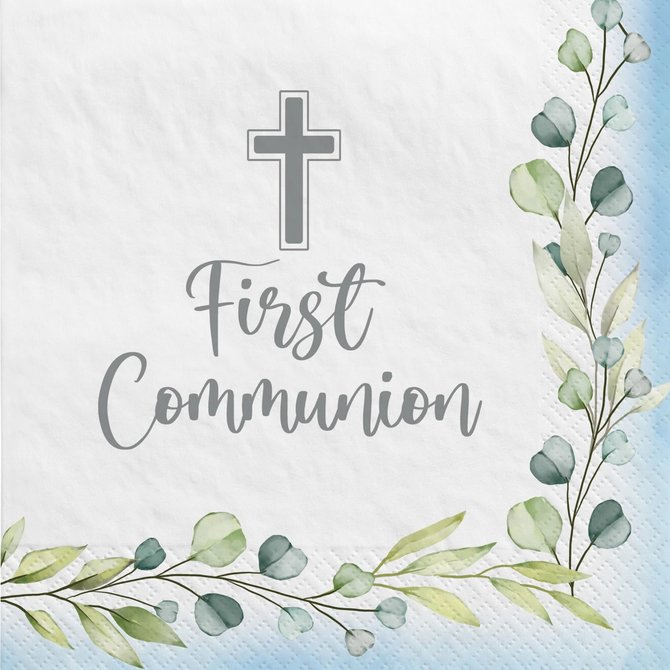 My First Communion Beverage Napkins -Blue -40ct