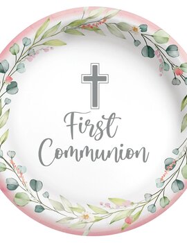 My First Communion 10" Round Plates - Pink -20ct