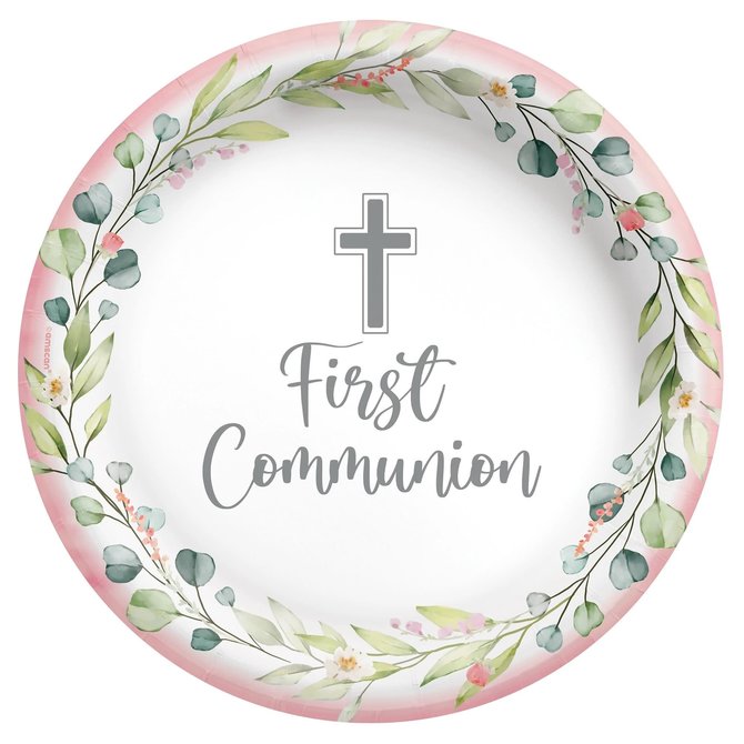 My First Communion 10" Round Plates - Pink -20ct