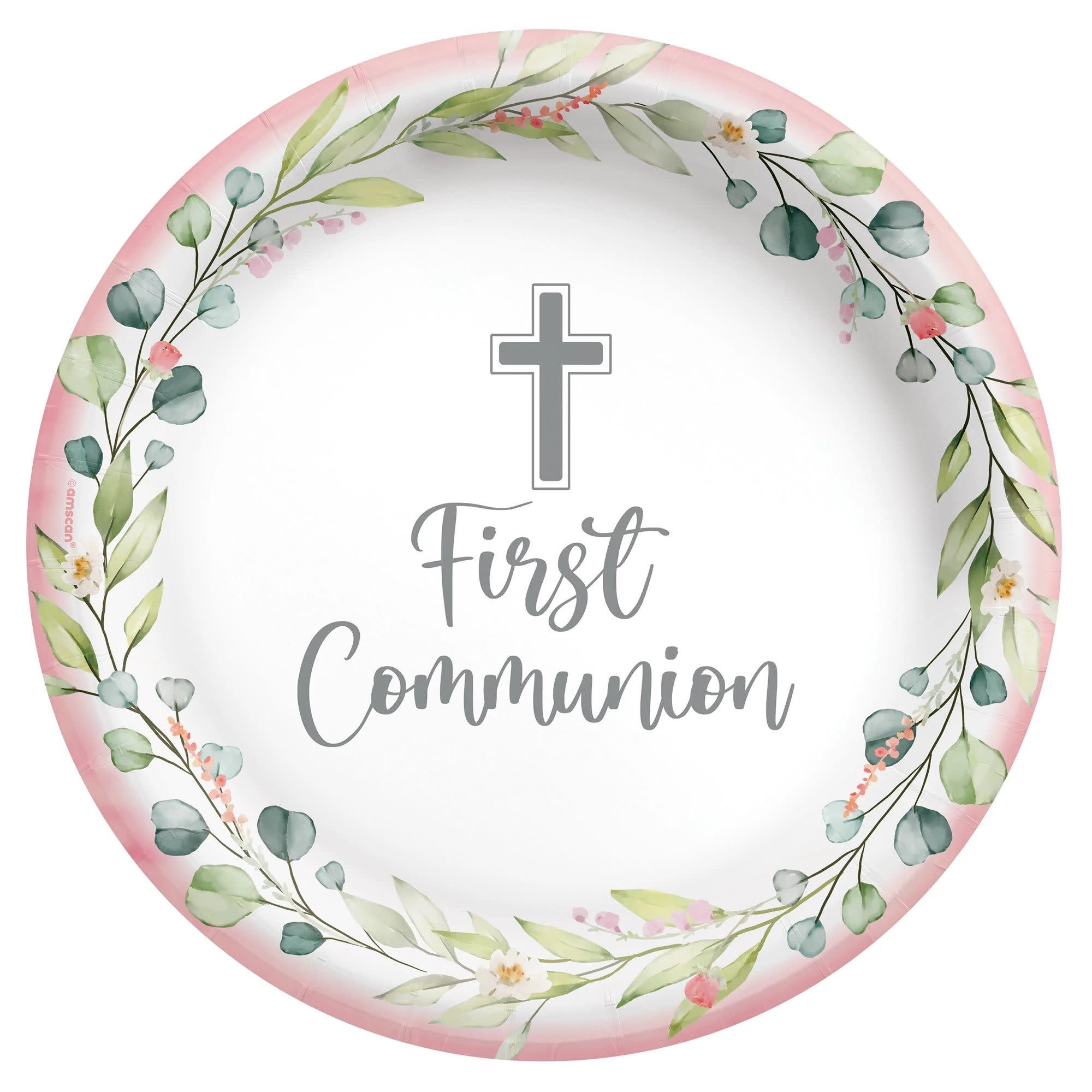 My First Communion 10" Round Plates - Pink -20ct
