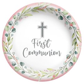 My First Communion 6 3/4" Round Plates - Pink -20ct
