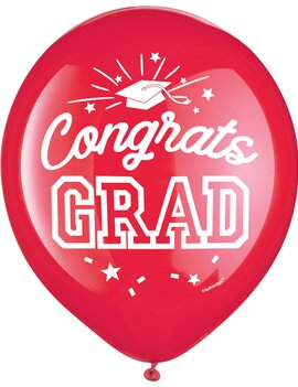 Grad 12" Latex Balloons - Red 15ct