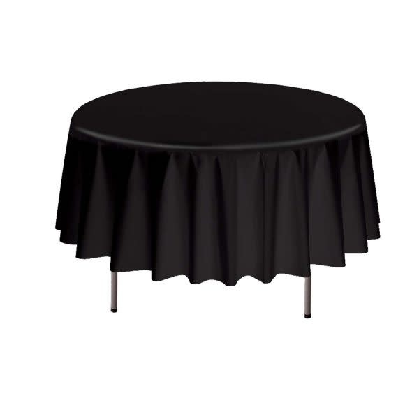 Jet Black Round Plastic Table Cover, 84"