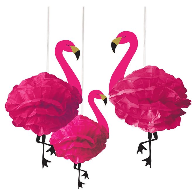 Flamingo Fluffy Decorations -3ct