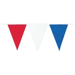 Red, White & Blue Plastic Small Outdoor Pennant Banner -25'