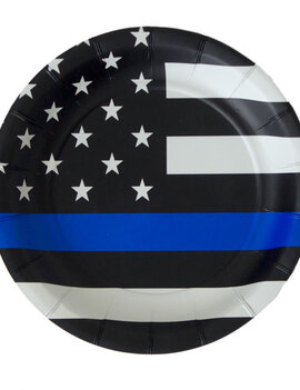 Police Thin Blue Line 7" Round Paper Plate - 8ct