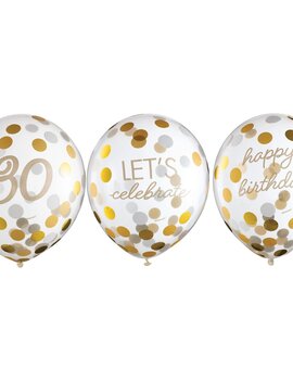 Golden Age Birthday 30th Latex Confetti Balloon -6ct