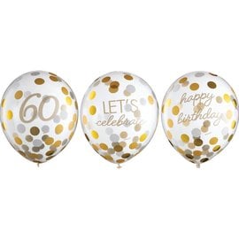 Golden Age Birthday 60th Latex Confetti Balloon -6ct