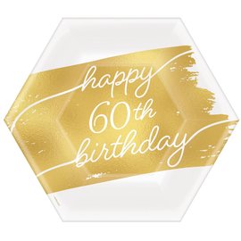 Golden Age Birthday 60th 7" Hexagon Metallic Plates -8ct