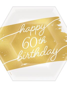 Golden Age Birthday 60th 7" Hexagon Metallic Plates -8ct