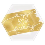 Golden Age Birthday 50th 7" Hexagon Metallic Plates -8ct
