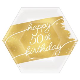 Golden Age Birthday 50th 7" Hexagon Metallic Plates -8ct
