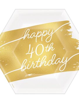 Golden Age Birthday 40th 7" Hexagon Metallic Plates -8ct