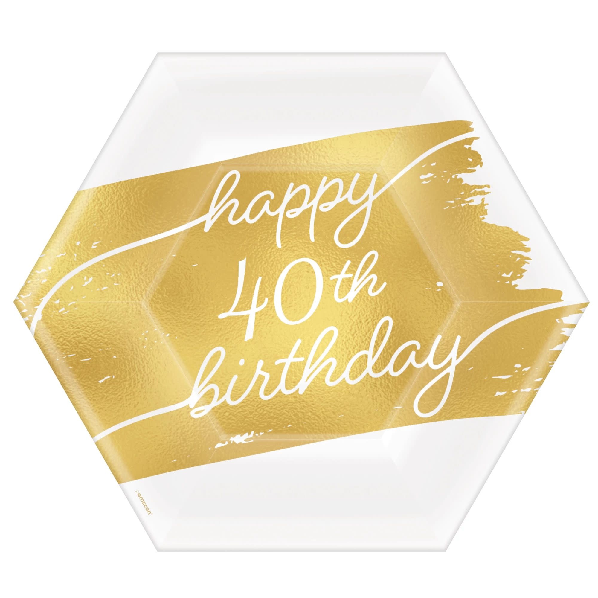 Golden Age Birthday 40th 7" Hexagon Metallic Plates -8ct