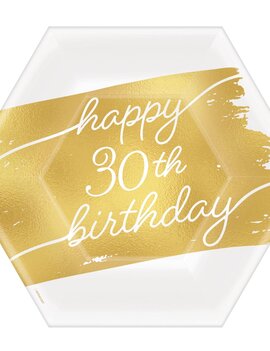 Golden Age Birthday 30th 7" Hexagon Metallic Plates -8ct